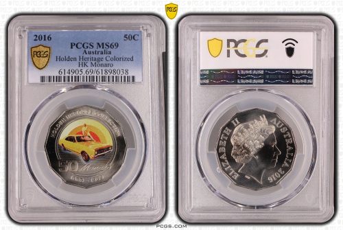 Australia 2016 Holden HK Monaro 50c Coloured Coin PCGS MS69 #8038