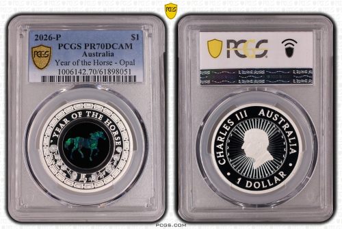 2026 P Year of the Horse Opal $1 Silver Coin PCGS PR70DCAM Eq Top Pop #8051