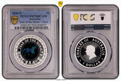 2026 P Year of the Horse Opal $1 Silver Coin PCGS PR70DCAM Eq Top Pop #8052