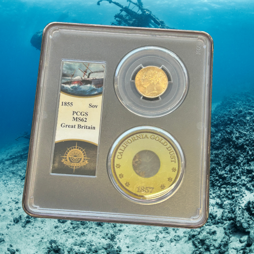 1855 Great Britain Gold Sovereign RARE SS Central America Shipwreck PCGS MS62